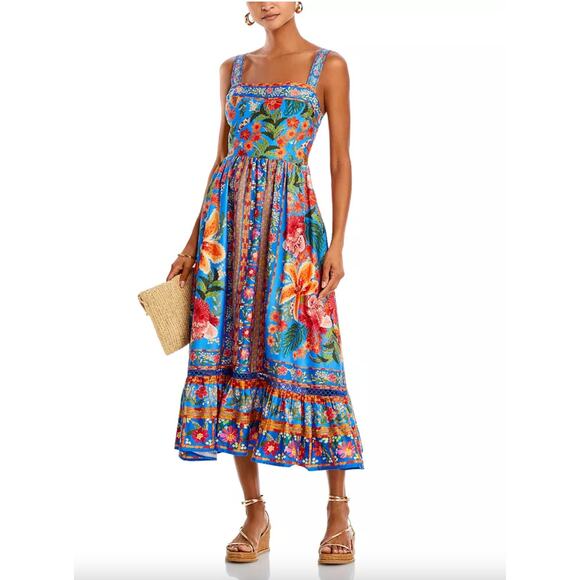 FARM Rio Dresses & Skirts - Farm Rio Stitched Garden Cotton Midi Dress Floral Cottagecore Boho Size XL